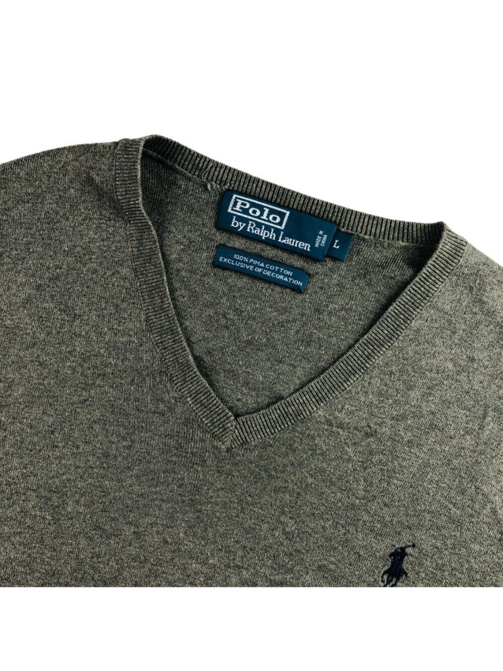 Polo Ralph Lauren Men's 100% Pima Cotton V-Neck Sweater Gray • Large